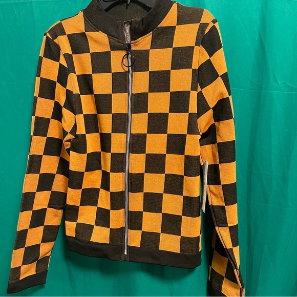 Eye Candy Plus Size Black and Yellow Checkered Zip Up Sweatshirt - L - Picture 4 of 11